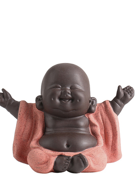 创意紫砂招财弥勒笑佛家居装饰品摆件办公室客厅工艺品造景摆设