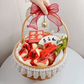 送产妇坐月子礼物DIY 鸡蛋水果手提篮闺蜜满月鲜花手工编织插花篮