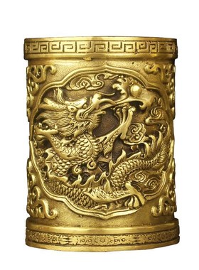 铜龙马鹰笔筒摆件家居办公室桌面书架书房复古创意小装饰品摆设纯