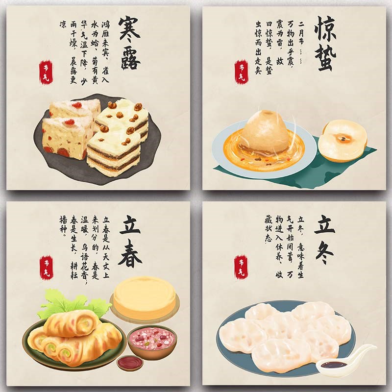 新中式食物版二十四节气幼儿园学校装饰画餐厅校园展示墙走廊挂画图片