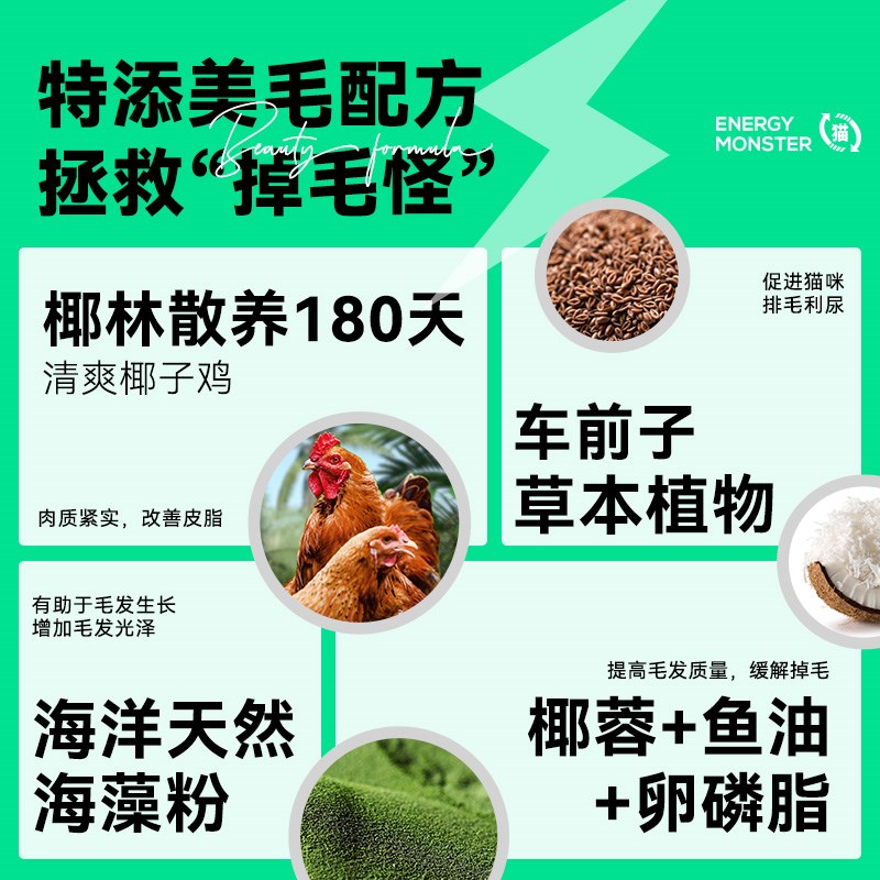 能量怪兽E02低温烘焙天然无谷椰子鸡肉生骨肉成幼猫全价猫粮通用