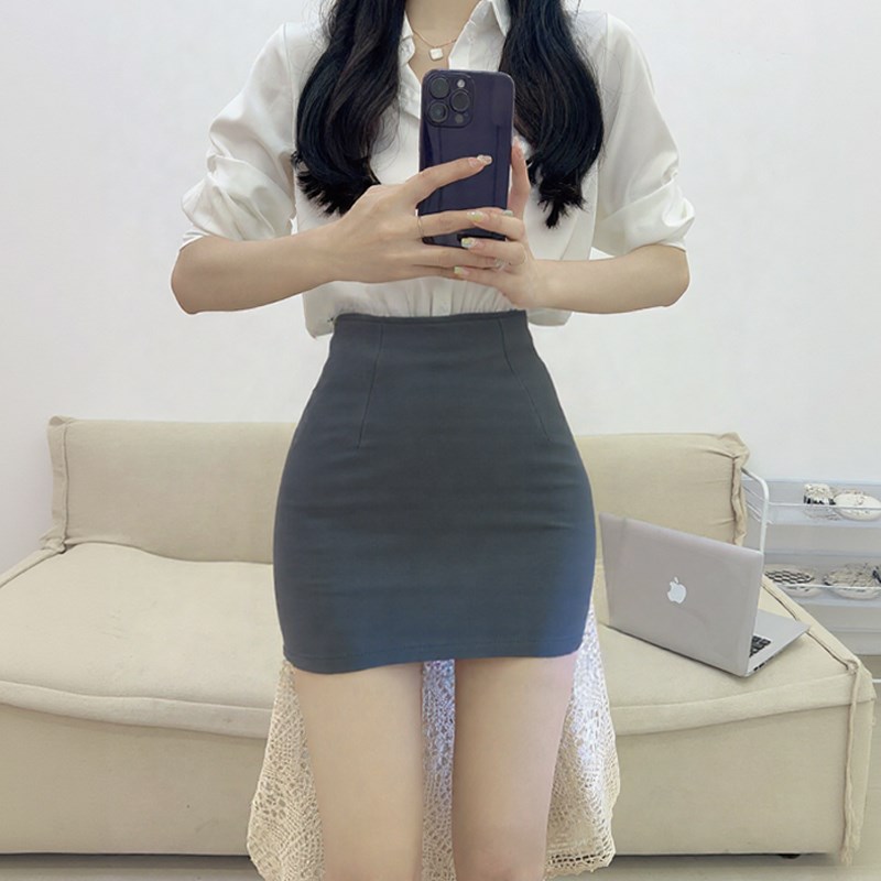 灰色短裙女夏半身裙2025新款高腰紧身包臀百搭OL职业弹力一步裙黑