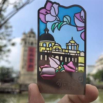 赤坎华侨古镇骑楼木棉花金属琉璃透明冰箱贴书签旅游纪念创意产品