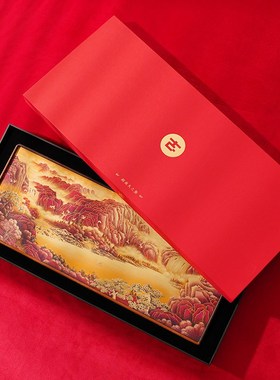 办公室桌面摆台鸿运当头黄铜装饰画新中式客厅山水画领导长辈礼物