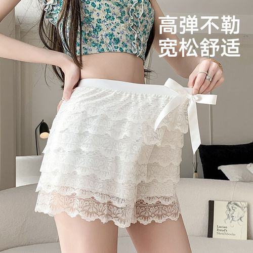多层蕾丝打底裤蝴蝶结jk安全裤女宽松防走光夏季薄款短裤裙可外穿