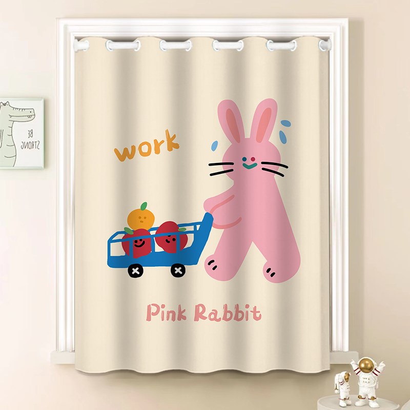 窗帘免打孔安装伸缩杆儿童房短款全遮光飘窗卧室卫生间防水小窗帘