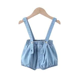 儿童牛仔背带裤夏季短裤包臀大PP男童裤时尚洋气0-4岁女宝宝吊带