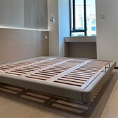 YNTI直观家具无床头悬浮榉木架意式 极简皮床主卧无靠背齐边简