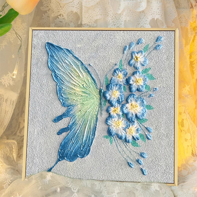 蝴蝶高级感立体肌理画石英砂数字油画diy手工绘材料玫瑰花装饰画图片
