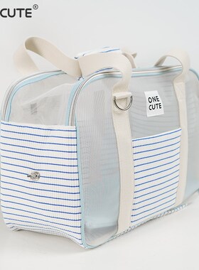 ONECUTE新款宠物外出包蓝白条纹狗包比熊博美单肩手提透气猫包