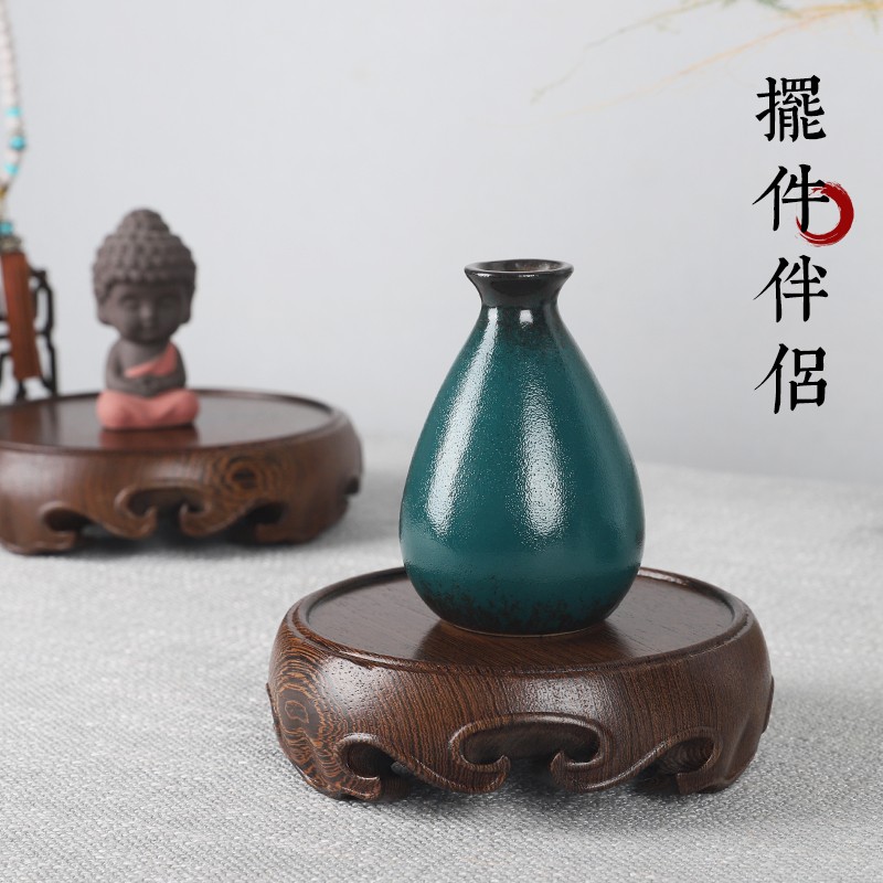 圆形实木花瓶花盆茶壶底座红木奇石头工艺品摆件鸡翅价高木托架子