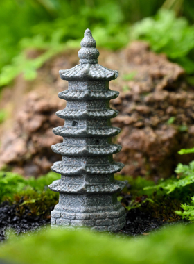 微景观仿真宝塔小中式石灯笼树脂工艺品摆设鱼缸盆景装饰