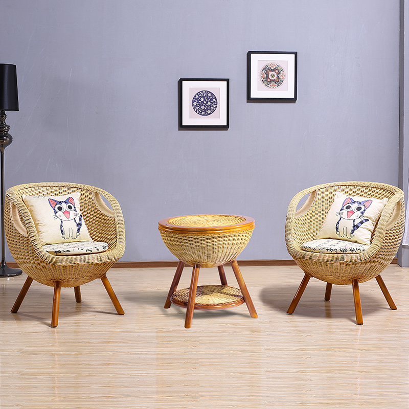 藤椅三件阳台小桌椅休闲真藤椅单人靠背椅茶几客厅