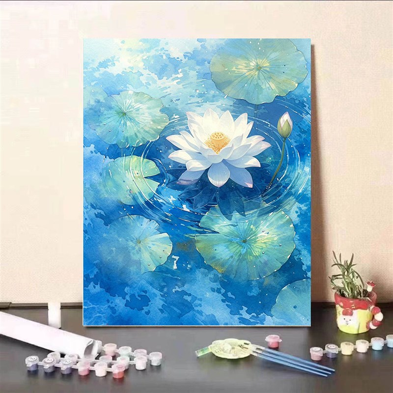 夏日荷花数字油画手工diy油彩画填充涂色高级感丙烯手绘装饰画图片