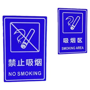 蓝色大禁止吸烟区标志左右箭头导向指示牌保持安静医院墙贴