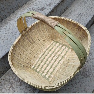 竹编篮买菜篮手工编织椭圆形环保竹蓝采摘篮水果购物篮竹制品