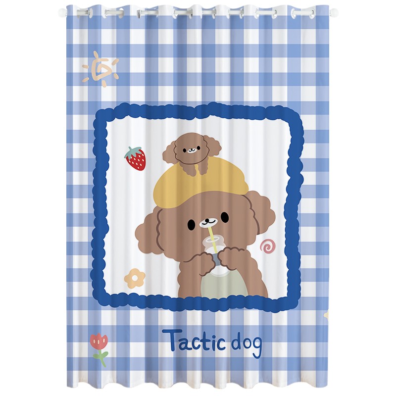 儿童房男孩女孩卧室窗帘卡通可爱飘窗短窗帘遮光定制清新遮阳布料