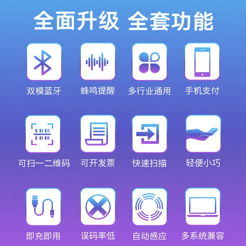 巨行扫码枪条码扫描器平台超市收银快递支付宝微信出入库盘点电子