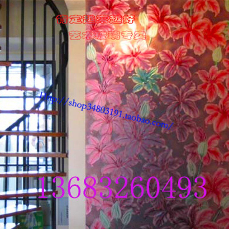 定制钢化雕刻工艺术玻璃玄关隔断屏风火红的百合百年合家装婚房