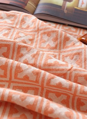 贸易订单剩余 甜橙色十字提花加厚棉麻床单夏季软席1.8m双人床品