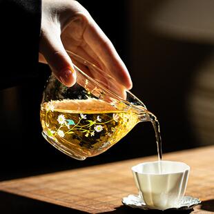 小雏菊玻璃公道杯高档小清新绿茶分茶器家用耐热茶海茶具