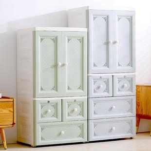 加厚简易儿童衣柜塑料开门宝宝婴儿现代简约小户卧室挂衣橱收纳柜