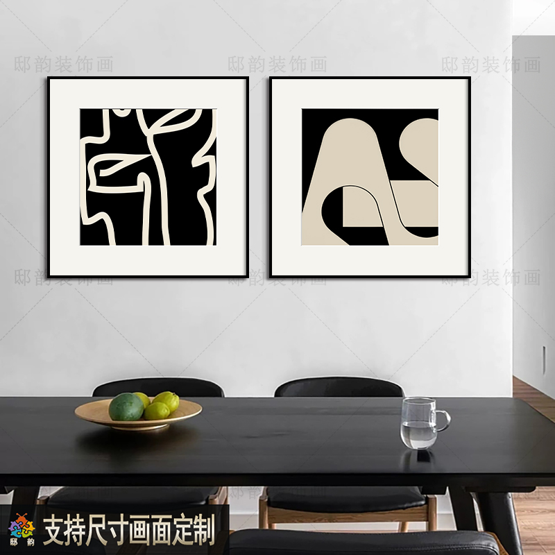 样板间酒店民宿房间装饰画画卧室床头黑白晶瓷画画现代极简正方形图片