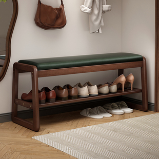 换鞋凳家用门口实木入户可坐鞋柜鞋架室内软包楼道高级感皮质凳子