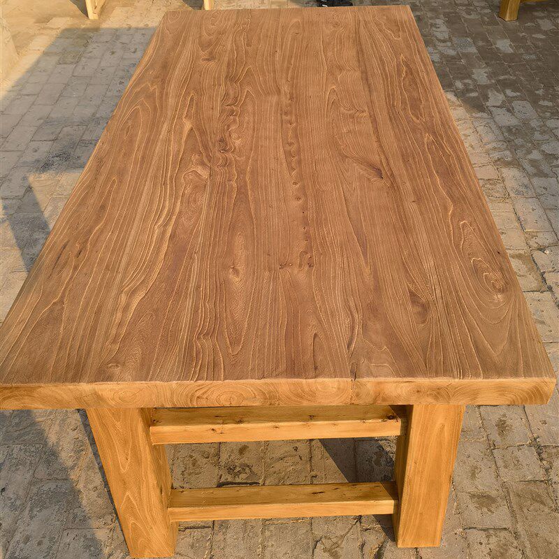 老榆木大板桌实木做旧风格定制吧台餐桌现代复古书桌