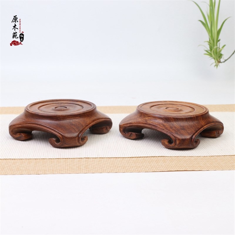 红木花梨木圆形紫砂壶花瓶花盆实木底座家居装饰底托架垫