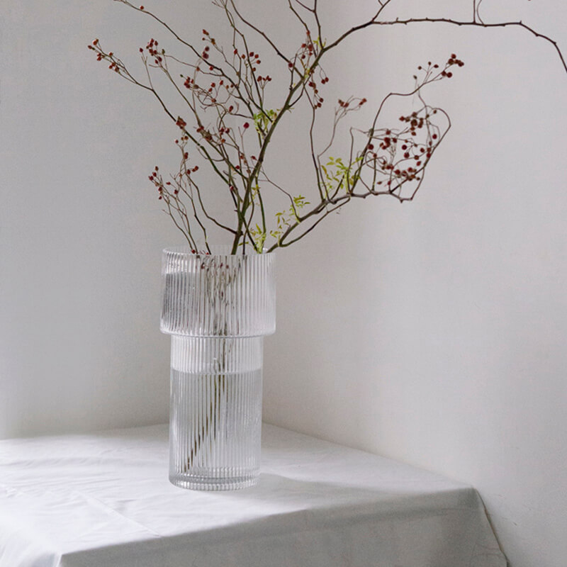 OOOOH现代简约竖条纹敞口玻璃花瓶马醉木插花水培花器