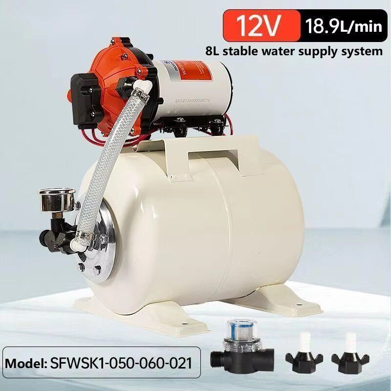 12V24V游艇房车供水稳压系统压力罐恒压无塔供水隔膜泵