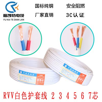 rvv三芯护套线铜芯电线软家用电源线白色国标电缆2.5 4 6平方毫米