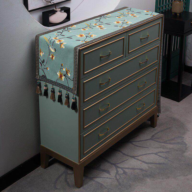 新中式鞋柜盖布入户玄关台面垫子棉麻刺绣欧式高级感桌旗防尘垫子,居家布艺,桌旗,淘宝优惠券,粉丝福利购,淘宝优惠卷