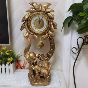 客厅招财静音卧室书房家用工艺摆件复古台钟摆钟 母子大象座钟欧式