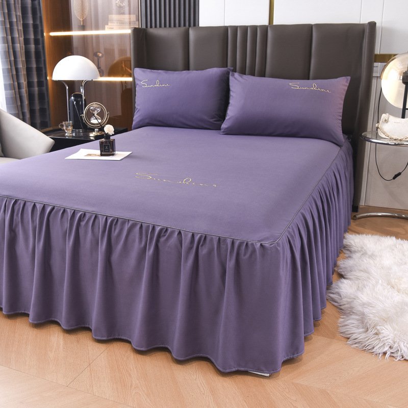 轻奢磨毛花边床裙三件套加厚防滑床笠床罩床裙床单床套床裙