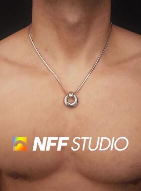 NFF潮实心环扣项链男冷淡风高级设计感情侣嘻哈钛钢窄刀片锁骨链