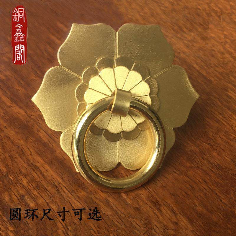 中式仿古纯铜拉手抽屉衣柜单孔拉手圆形铜拉手复古把手柜门全铜