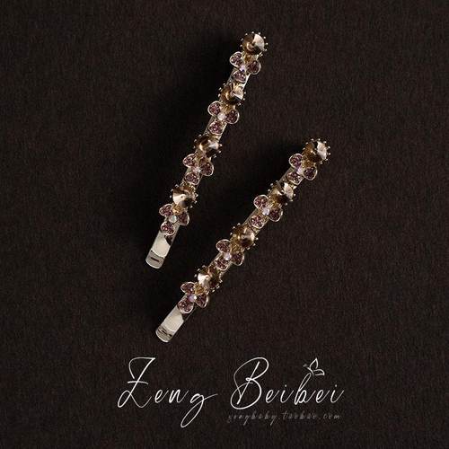 重工高档水晶发夹 简约精致边夹满钻一字对夹侧边浏海夹碎发卡子