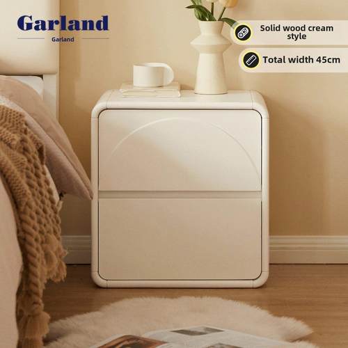 加兰全实木床头柜卧室法式奶油风收纳柜简约小户型白色床边置物柜