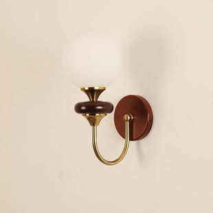 法式复古壁灯卧室床头灯实木胡桃木色书房过道客厅背景墙中古壁灯