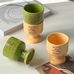 博主同款 韩式 英文陶瓷高q脚喝水杯餐厅雪糕奶昔杯家用情侣早餐杯