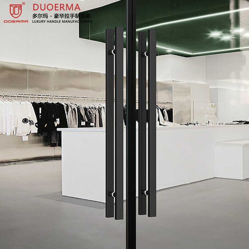 黑色烤漆有框玻璃大门加厚拉手灰色极简方管侧装把手