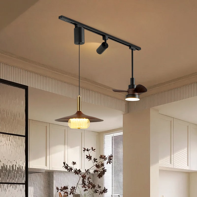 2025新款法式餐厅灯中古风升降可移带胡一字型风扇前台饭厅吊灯