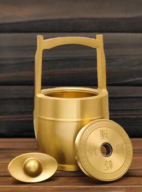 纯黄铜一桶金摆件招财进宝水桶小铜缸金元宝聚宝盆家用客厅小摆件