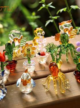创意琉璃玻璃小花多肉动物盆栽橱窗情人节工艺品礼物家居装饰摆件