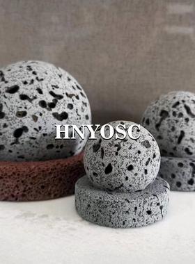 天然火山岩工艺品黑洞石圆球石头摆件礼品香薰扩香现代家居装饰品