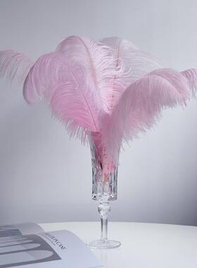 轻奢风羽毛装饰摆件家居客厅女生卧室梳妆台粉色高级感法式摆设