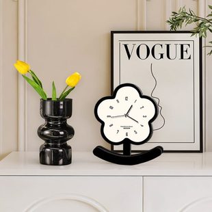 床头客厅玄关钟表小摆件 奶油风花朵台钟座钟家用时钟静音桌面台式