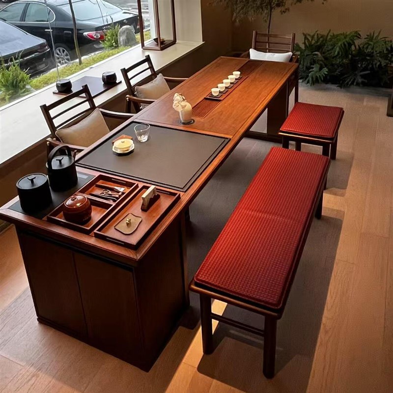 新中式茶桌椅组合轻奢现代简约高级感家用办公室黑胡桃木泡茶桌